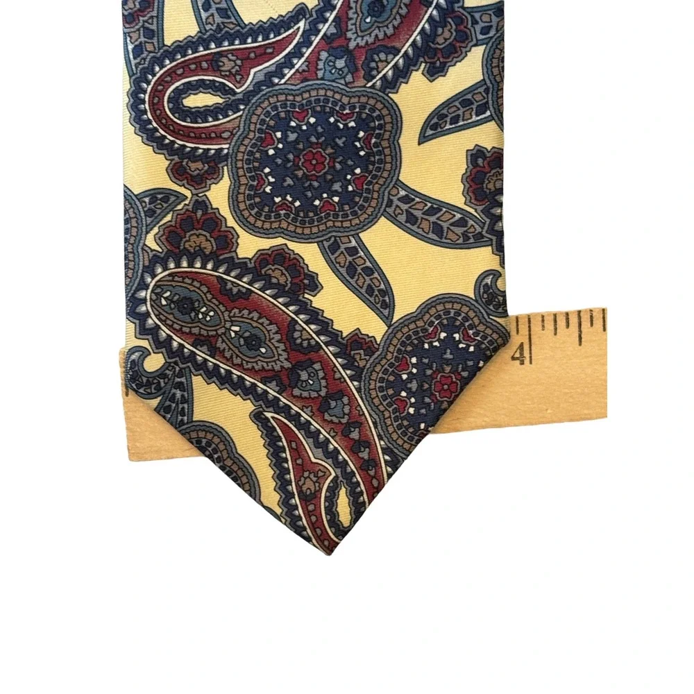 Christian Dior Monsieur Silk Tie Yellow‎ Paisley Vintage Made in USA Menswear